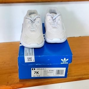 Adidas, girls sneakers, white, size 7K, used but in excellent condition
